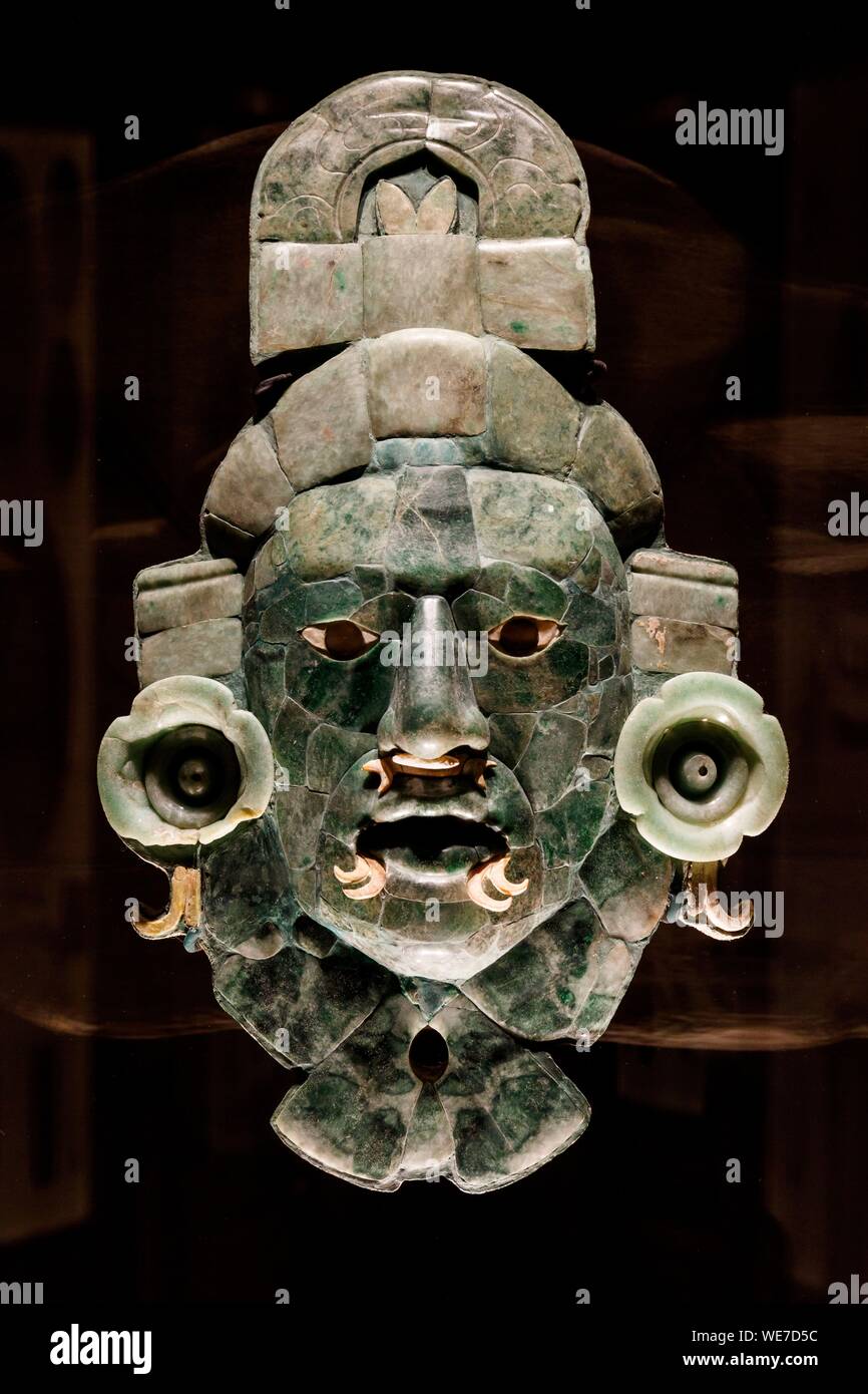 Mexico, Campeche state, Campeche, fortified city listed as World Heritage by UNESCO, Maya architecture museum, funeral jade mask Stock Photo