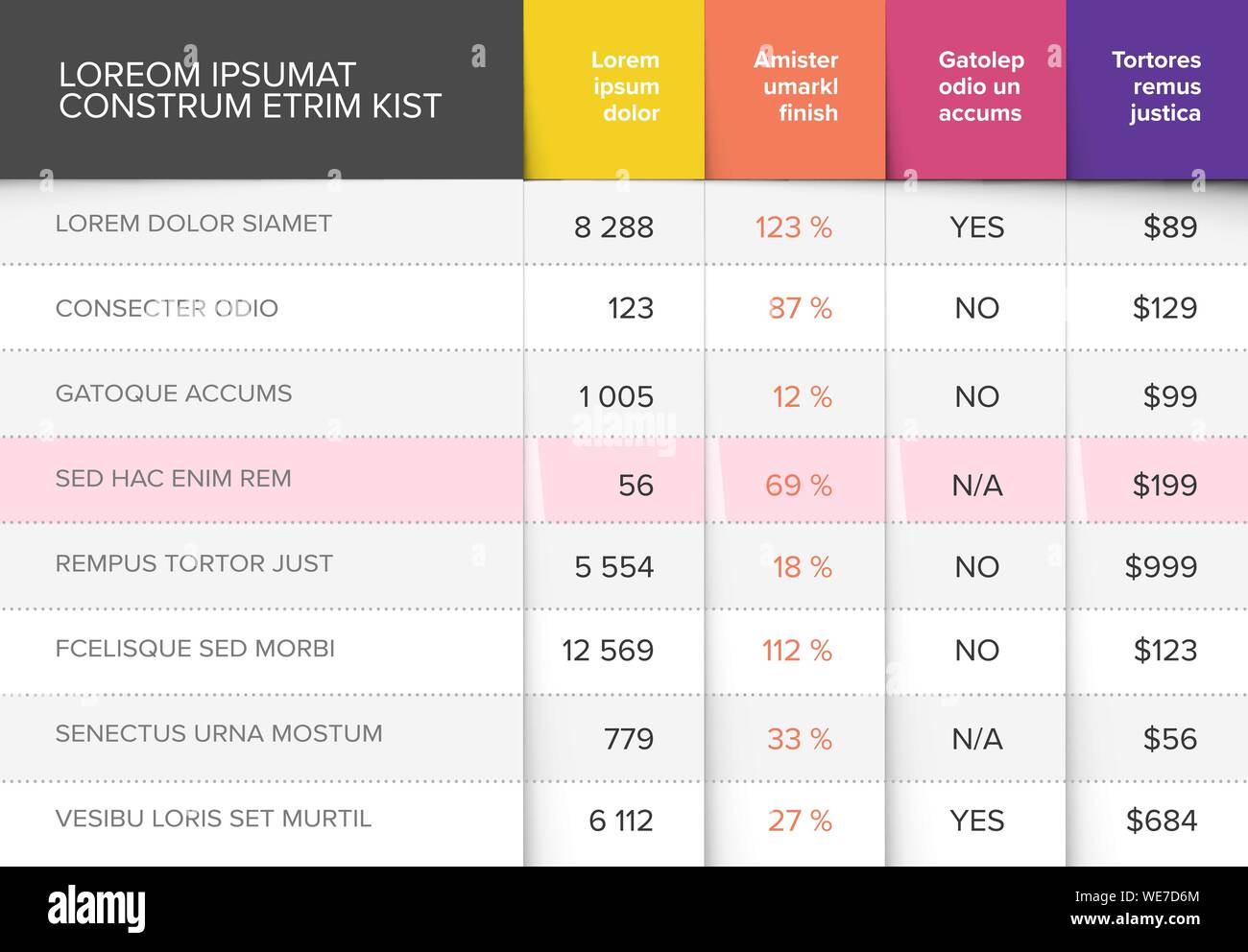 Multipurpose table layout template with nice folded design - red colors version Stock Vector