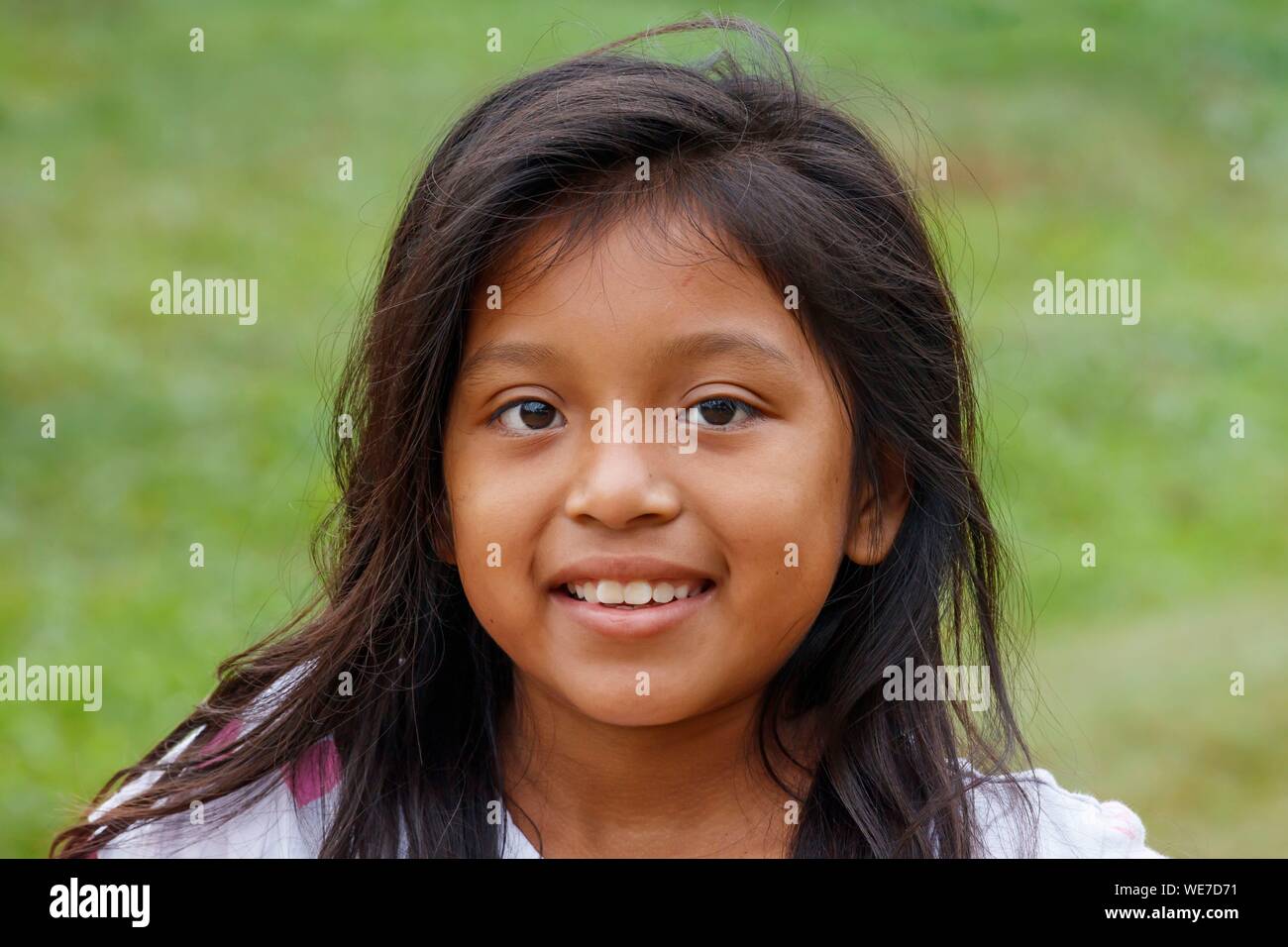 Mexico, Chiapas state, Las Guacamayas, a little Lacandon girl portrait Stock Photo