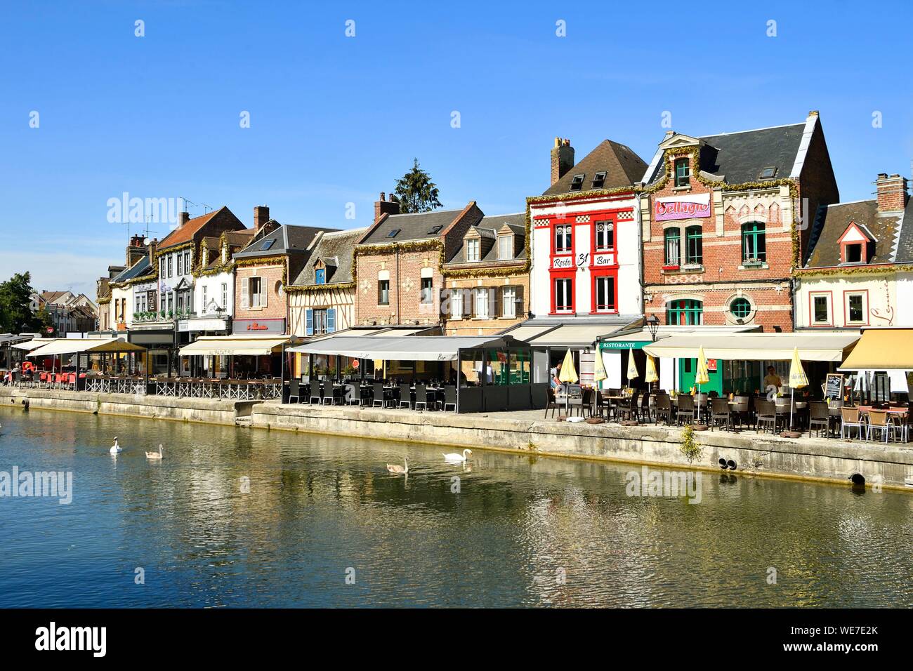 France, Somme, Amiens, Saint-Leu district, Quai Belu on the banks of the Somme river Stock Photo