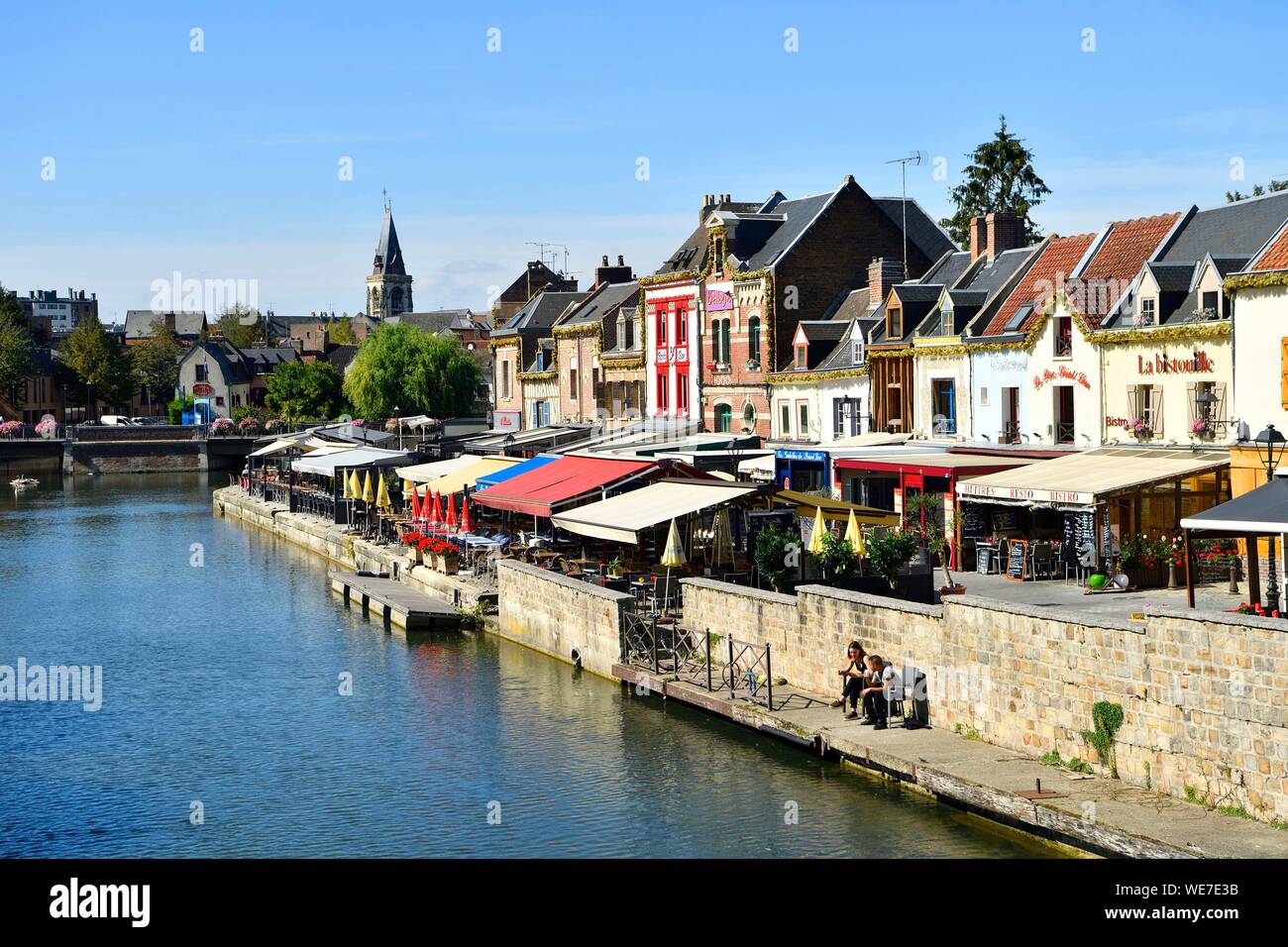 France, Somme, Amiens, Saint-Leu district, Quai Belu on the banks of the Somme river Stock Photo