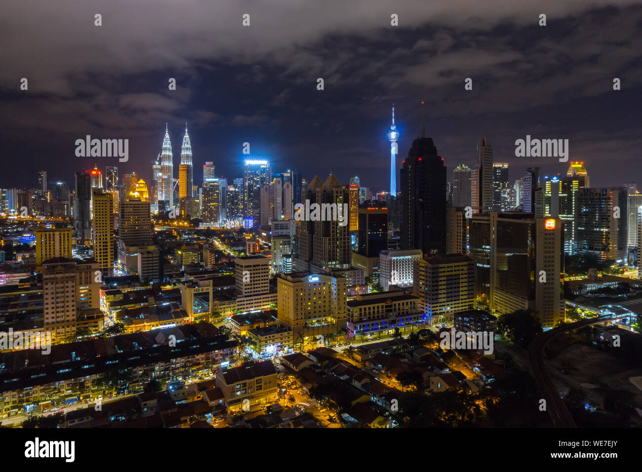 Aerial View Of City Lit Up At Night Stock Photo - Alamy