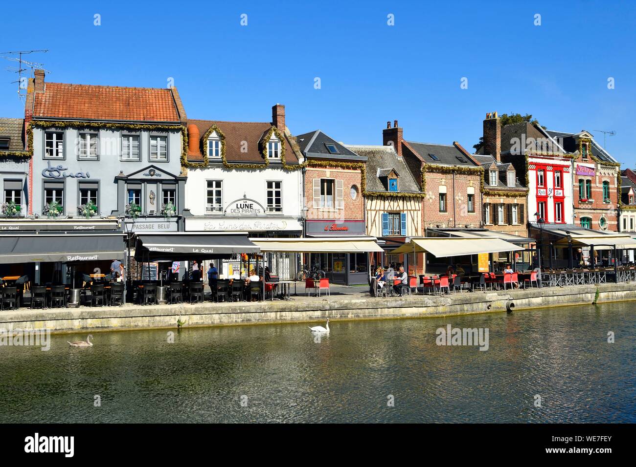 France, Somme, Amiens, Saint-Leu district, Quai Belu on the banks of the Somme river Stock Photo