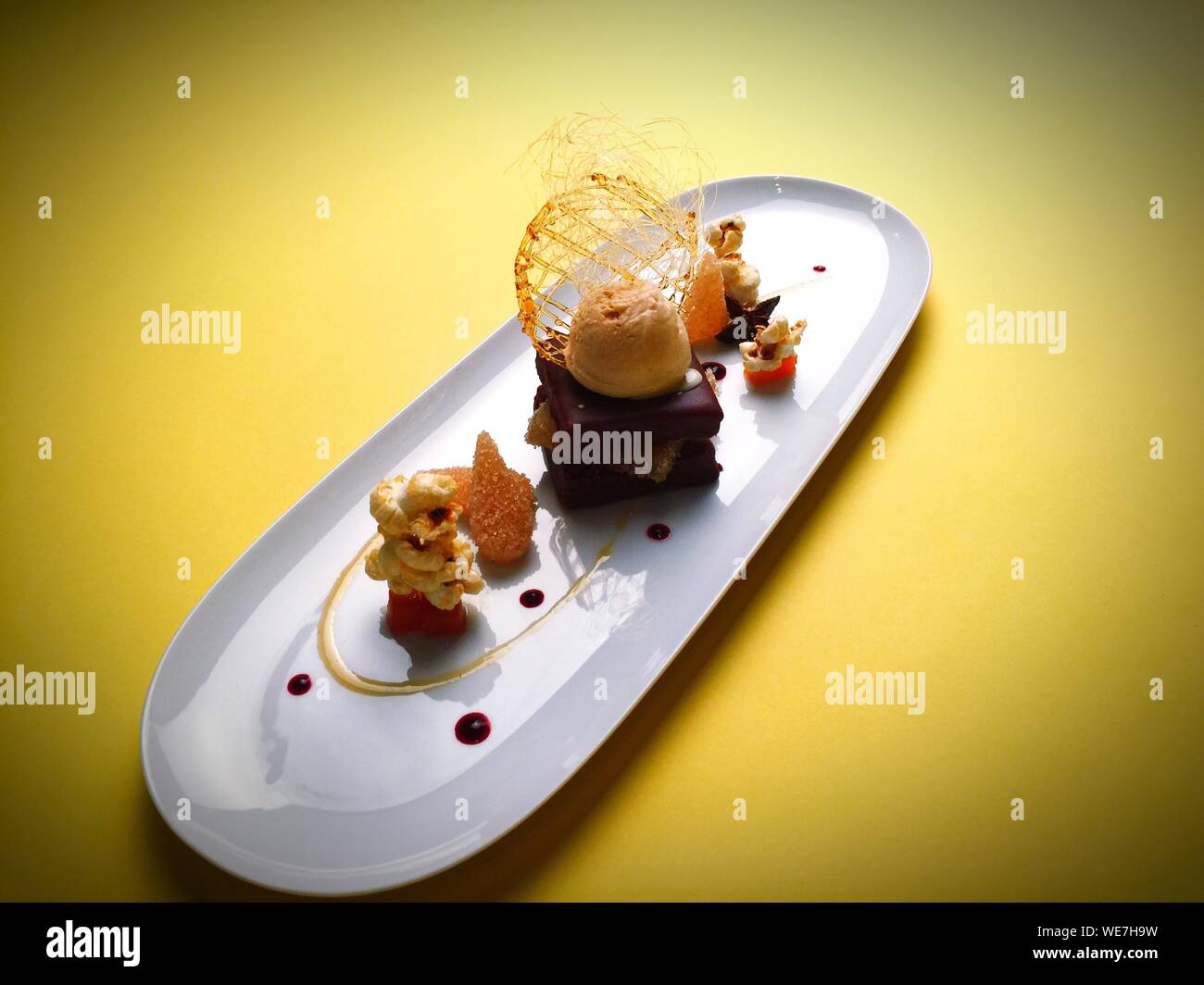 Download High Angle View Of Food Served In Tray On Yellow Background Stock Photo Alamy Yellowimages Mockups