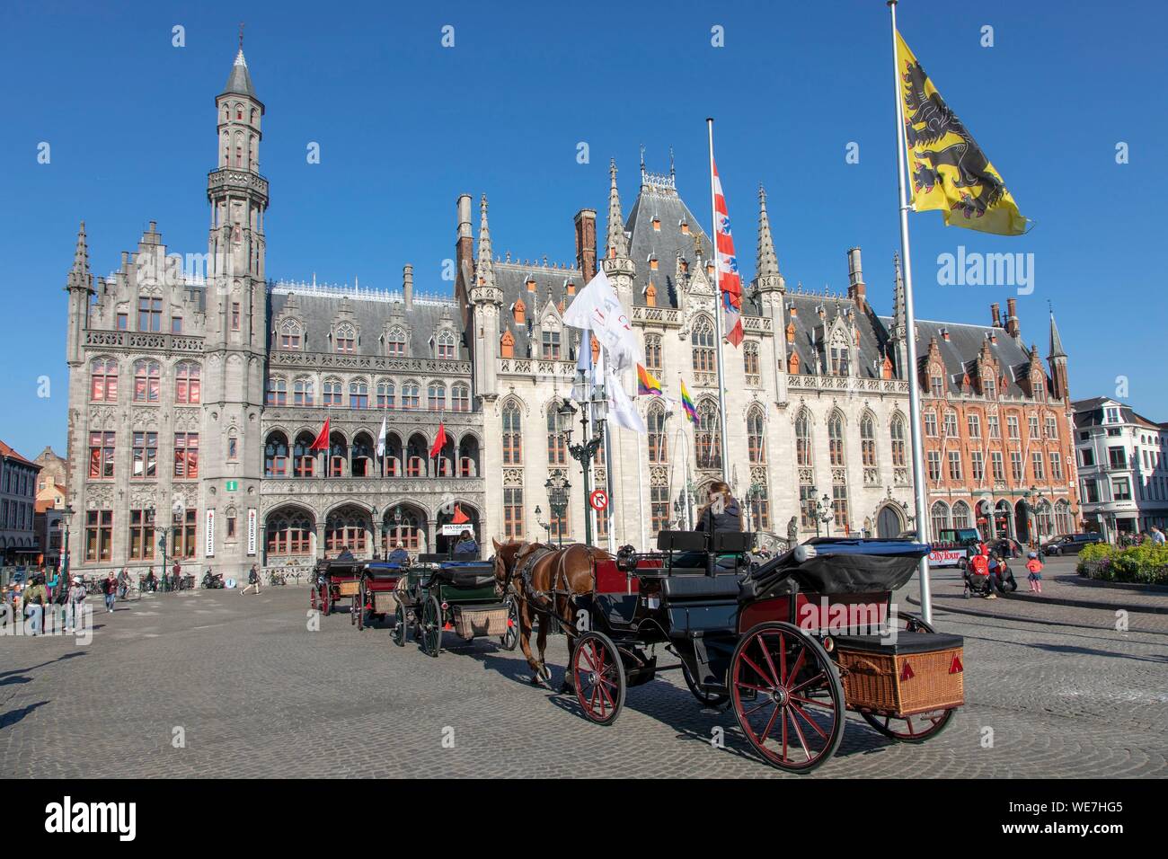 Belgium, Western Flanders, Bruges, historical centre listed as World Heritage by UNESCO, Grand Place, Provincial Palace or Provincial Palace and historium museum Stock Photo