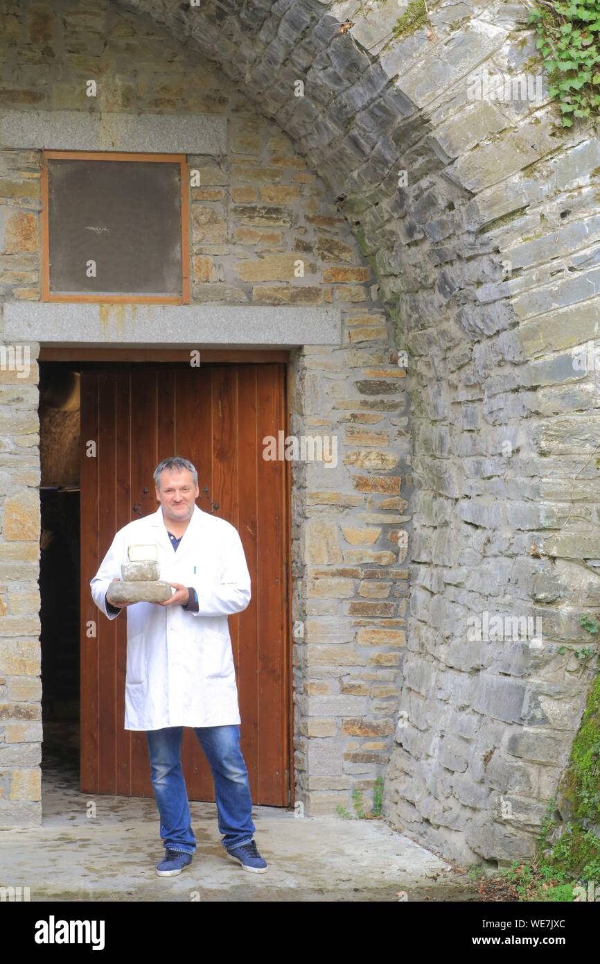 France, Tarn, Monts de Lacaune, Viane, Fabre dairy, the cheese maker Gilles Fabre has invested a rail tunnel to refine his country cheeses Stock Photo