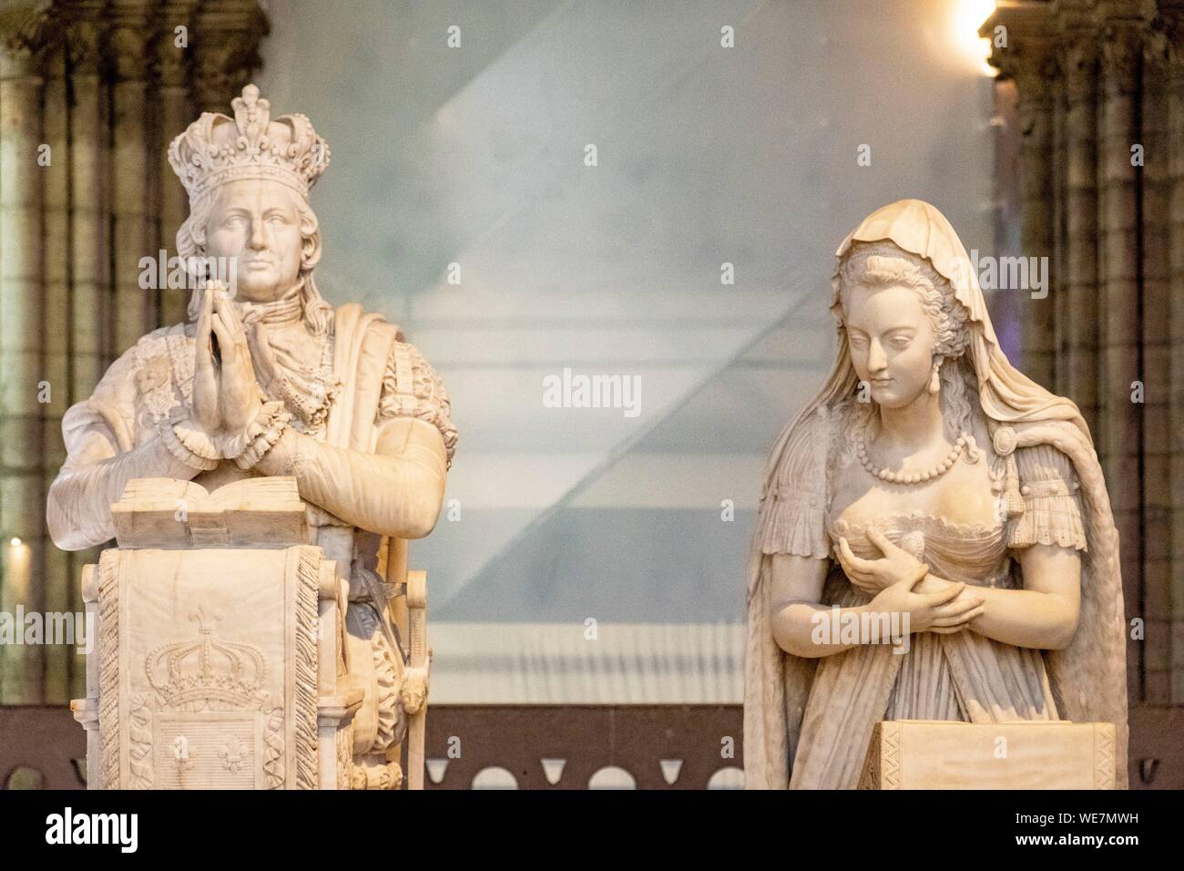 France, Seine Saint Denis, Saint Denis, the cathedral basilica, tomb of Louis XVI and Marie Antoinette Stock Photo