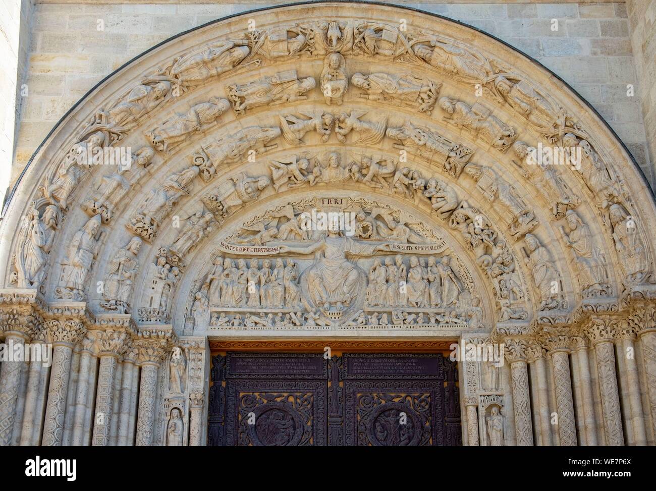 France, Seine Saint Denis, Saint Denis, the cathedral basilica, the facade, the portal and the last judgment Stock Photo