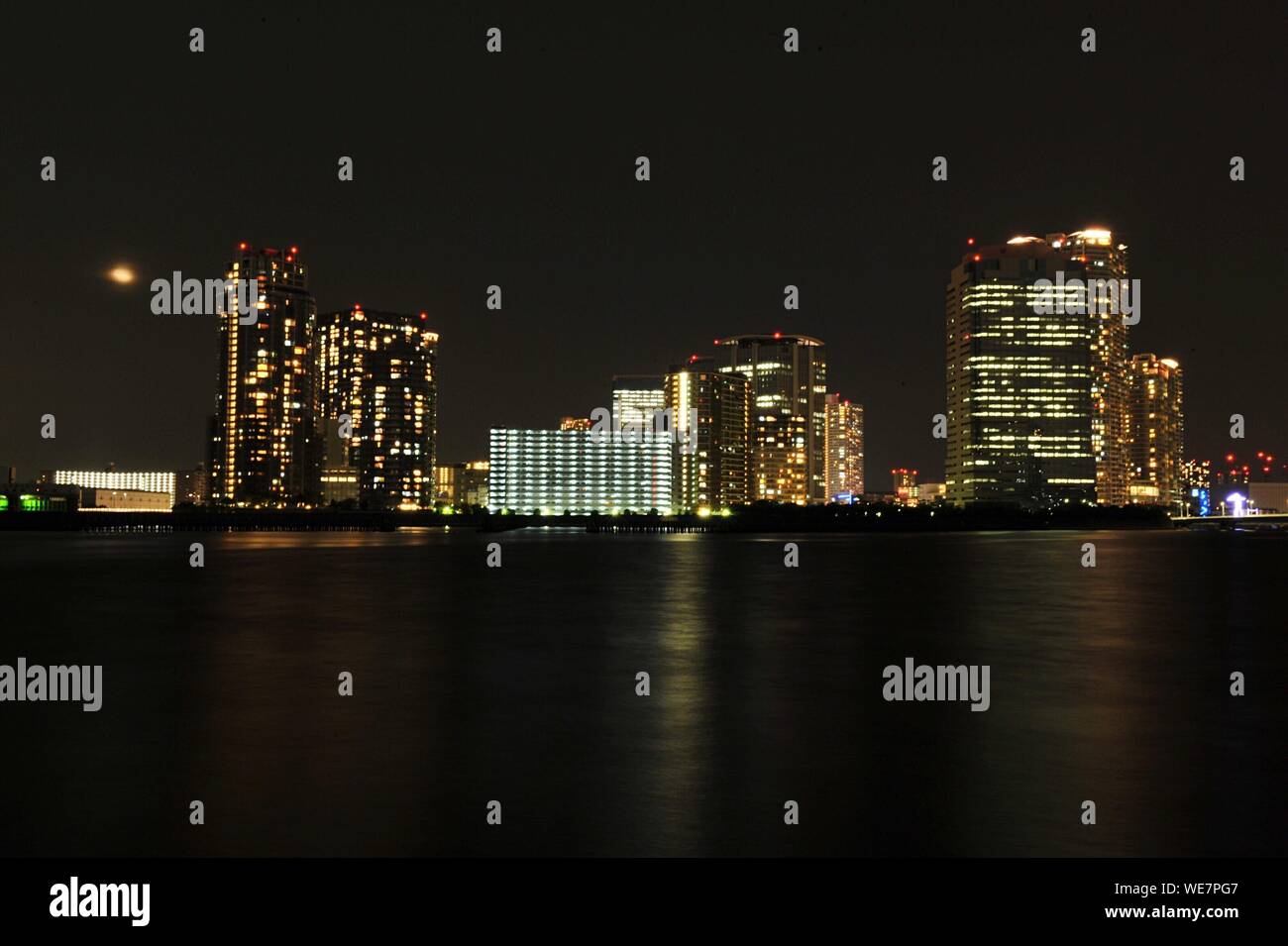 Urban Skyline At Night Stock Photo
