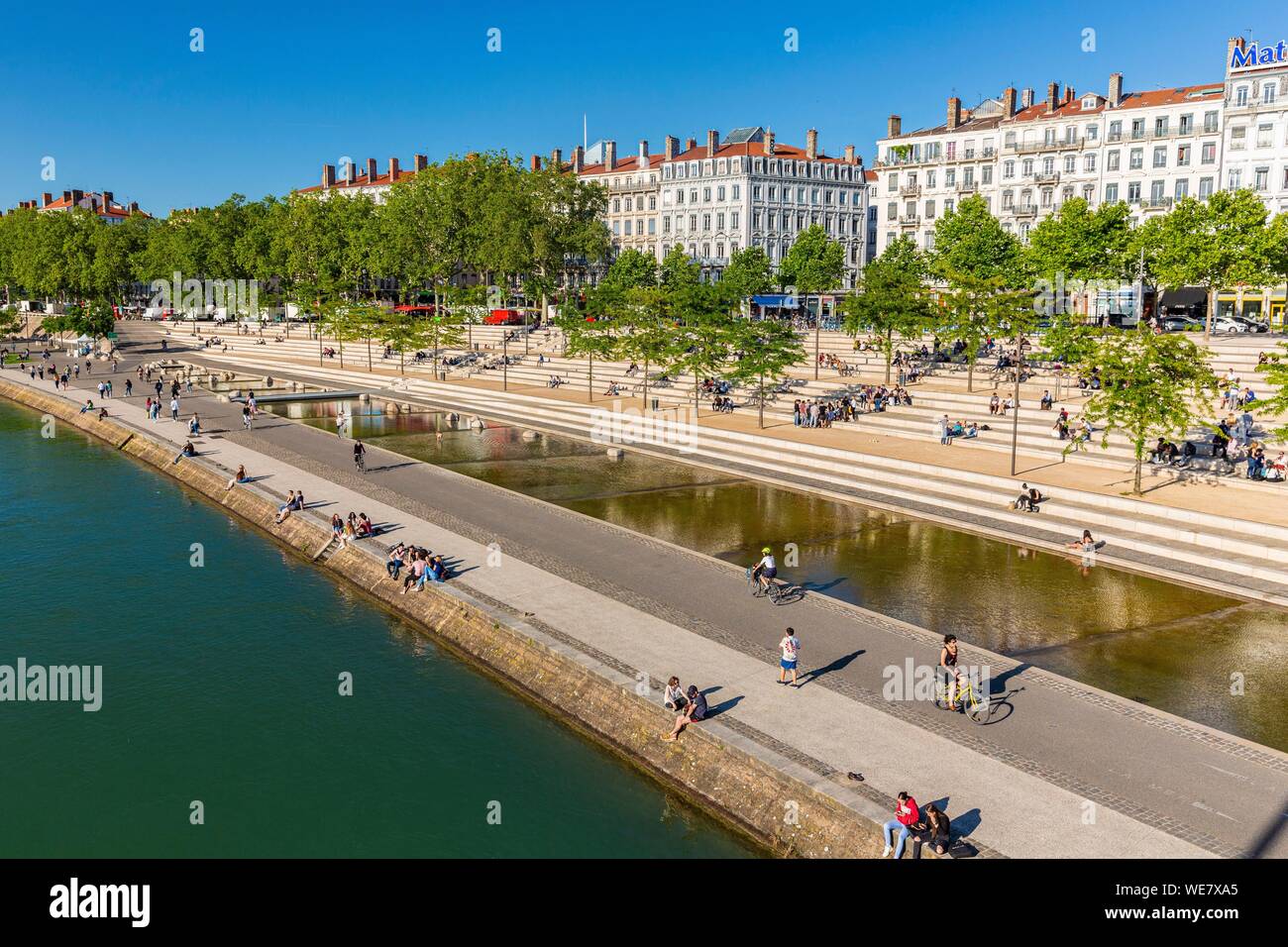 France, Rhone, Lyon, the banks of the Rhone, Victor Augagneur quay Stock Photo