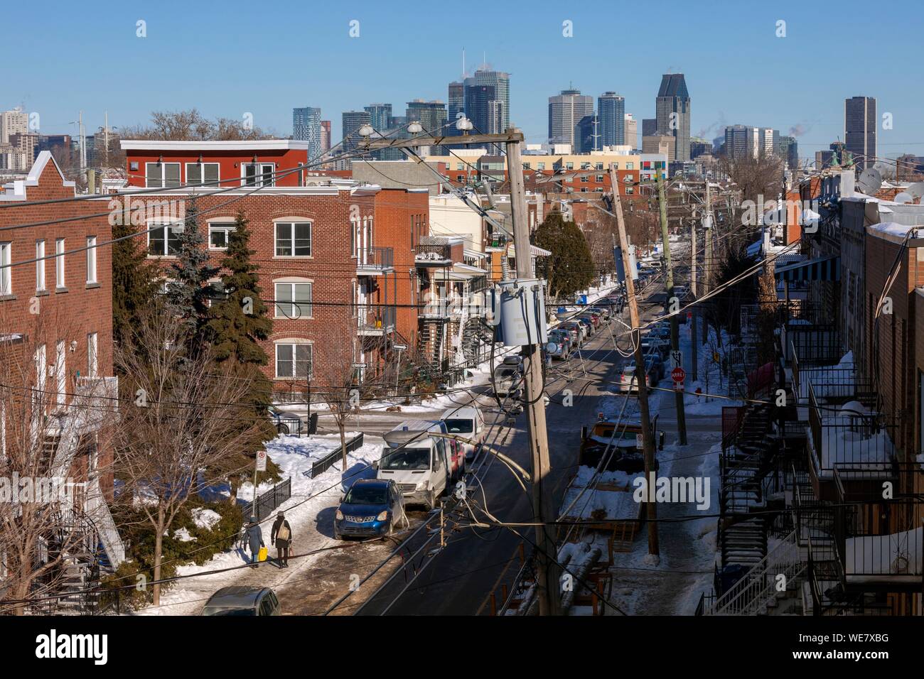 Canada, Province of Quebec, Montreal, Verdun Borough one of the West Montreal neighborhoods, general view, with the Montreal skyscrapers in the background Stock Photo