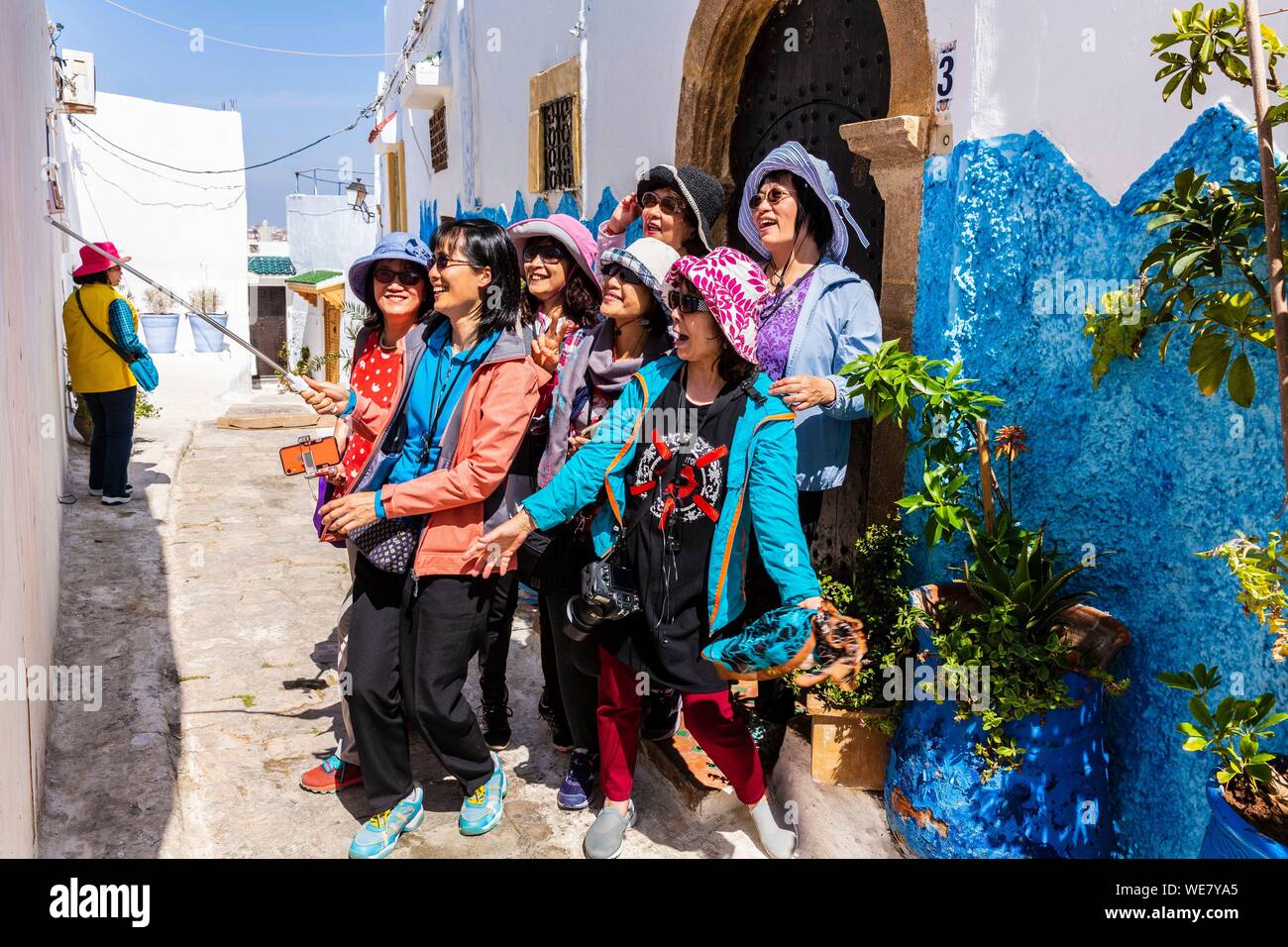 Morocco, Rabat, listed as World Heritage by UNESCO, Udayas kasbah (kasbah des Oudaïas), Taiwanese group Stock Photo