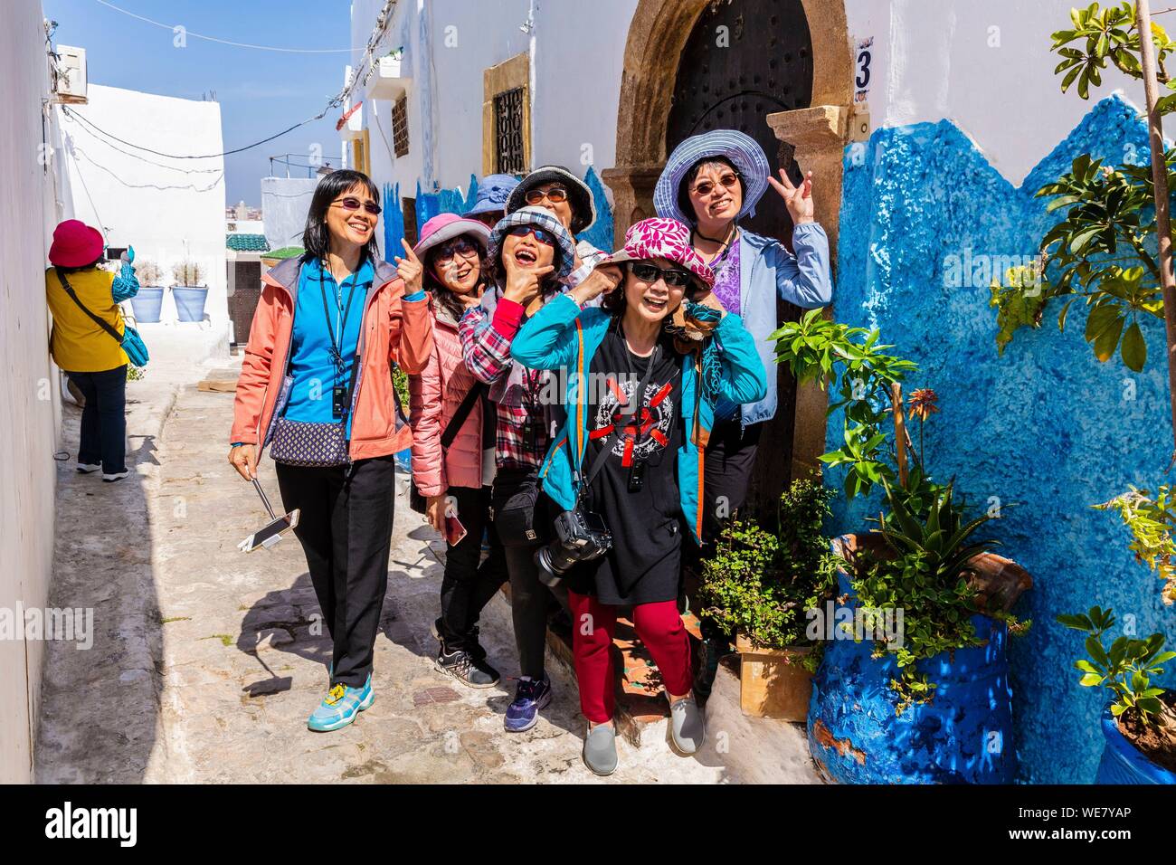 Morocco, Rabat, listed as World Heritage by UNESCO, Udayas kasbah (kasbah des Oudaïas), Taiwanese group Stock Photo