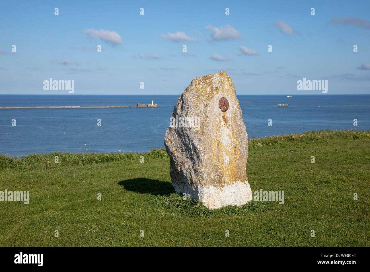 France, Pas de Calais, Boulogne sur Mer, camp de boulogne, stone with the image of Napoleon Stock Photo