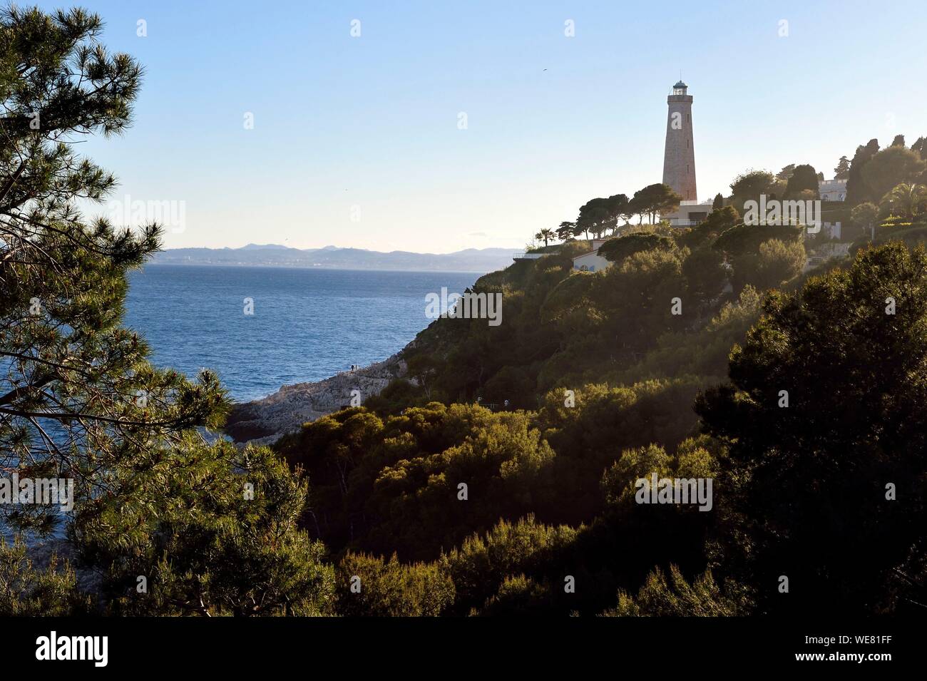 France, Alpes Maritimes, Saint Jean Cap Ferrat, the lighthouse of Cap Ferrat Stock Photo