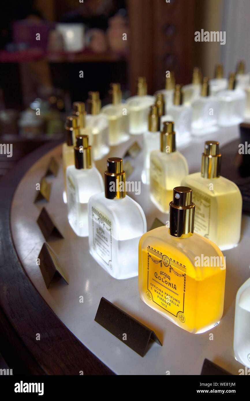 Italy, Tuscany, Florence, listed as World Heritage by UNESCO, Officina profumo, farmaceutica di Santa Maria Novella, former Italian apothecary pharmacy turned into perfume and body care distillery and shop, cologne Stock Photo