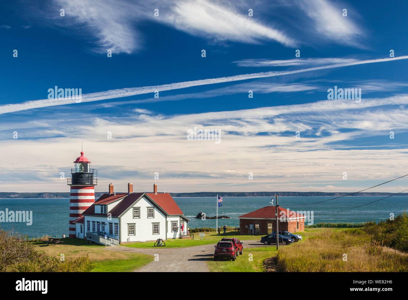 United States, Maine, Lubec, West Quoddy Head Llight lighthouse Stock Photo