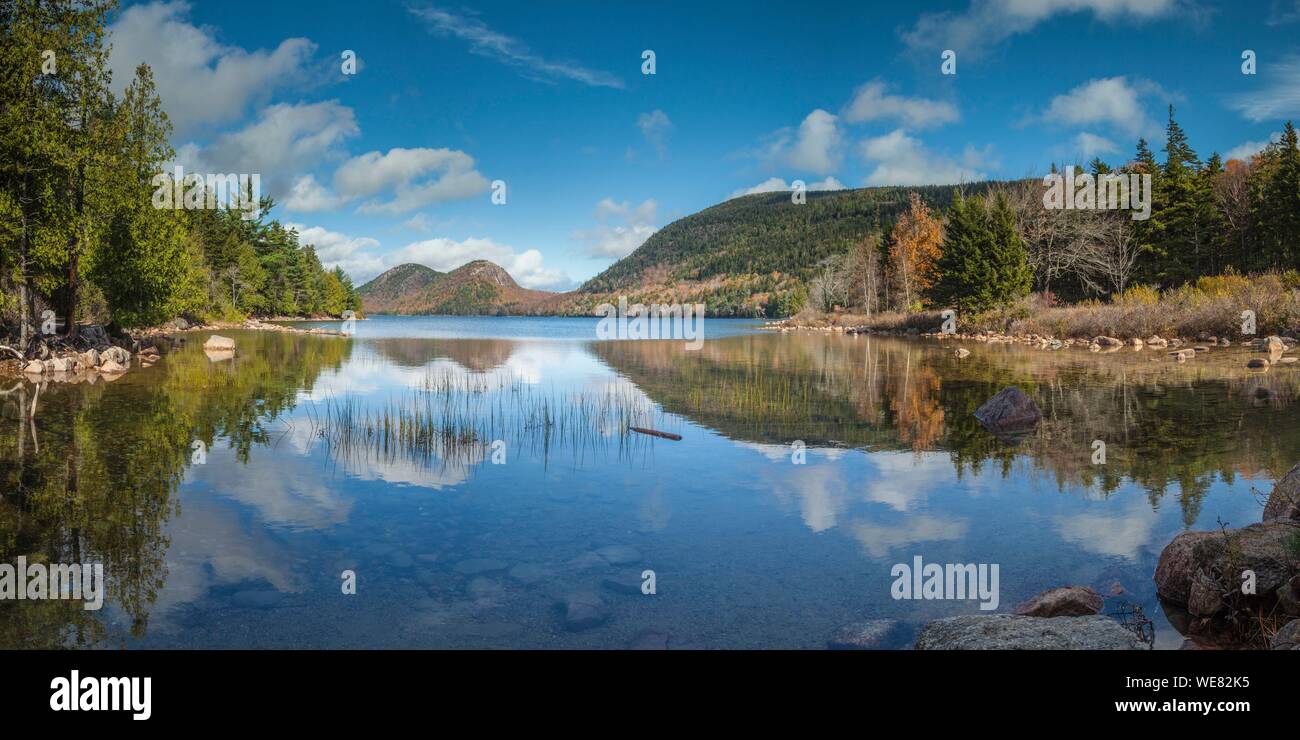 United States, Maine, Mt. Desert Island, Acadia National Park, Jordan Pond and The Bubbles, autumn Stock Photo