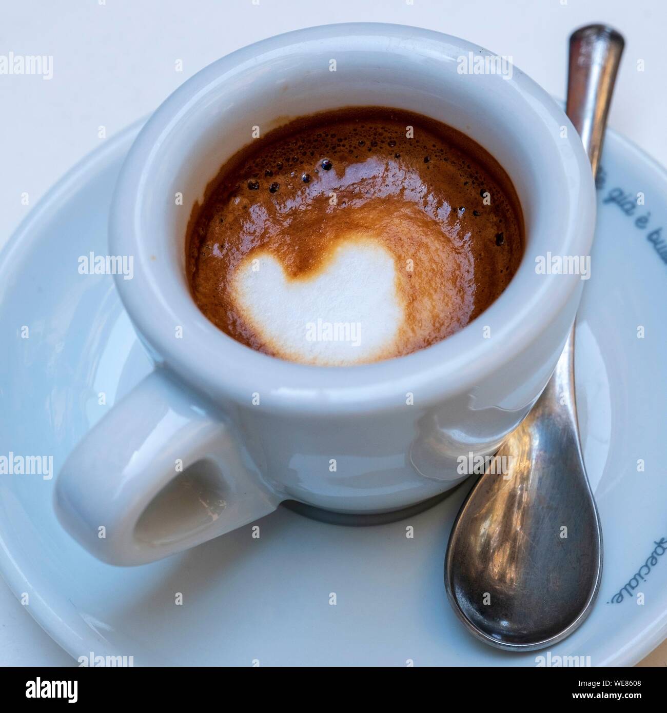 Italy, Campania, Naples, historical centre listed as World Heritage by UNESCO, machiatto coffe Stock Photo