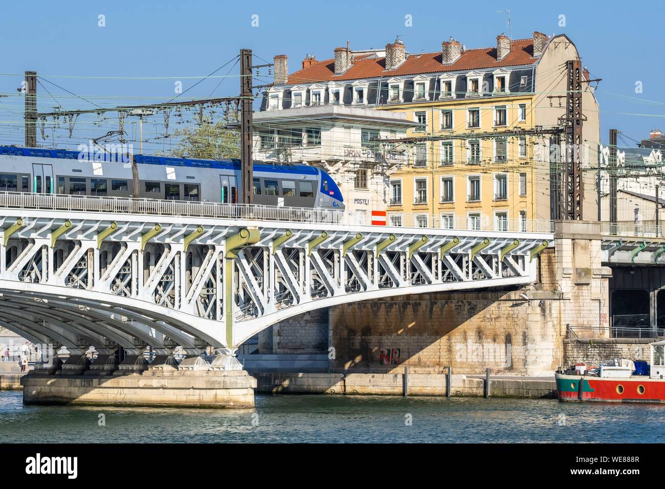 France, Rhone, Lyon, Kitchener bridge over the Saone river Stock Photo