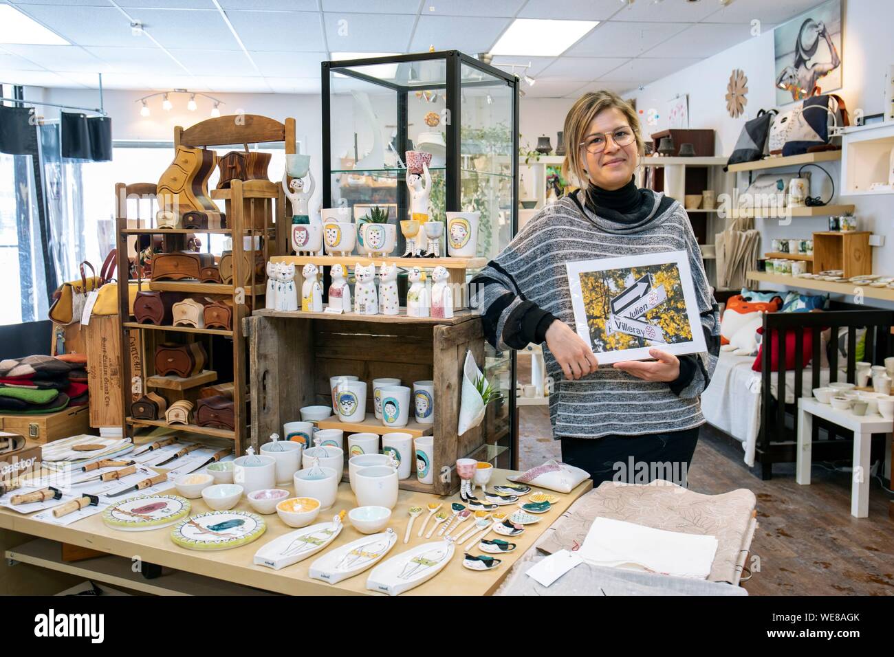 Canada, Quebec province, Montreal, Villeray neighborhood, Articho boutique, craft items made by local artisans, Sabrina Bouchard owner Stock Photo