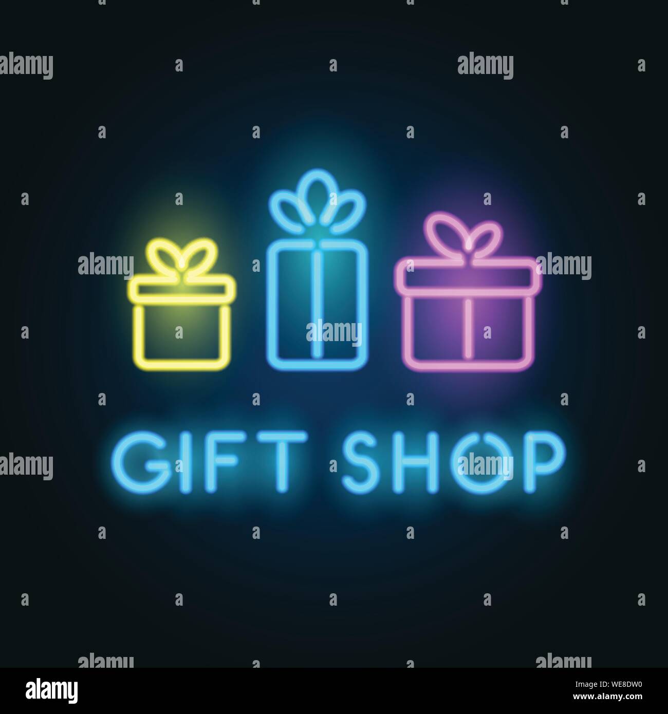 Gift shop neon sign. Signboard for store front. Vector logo template Stock Vector