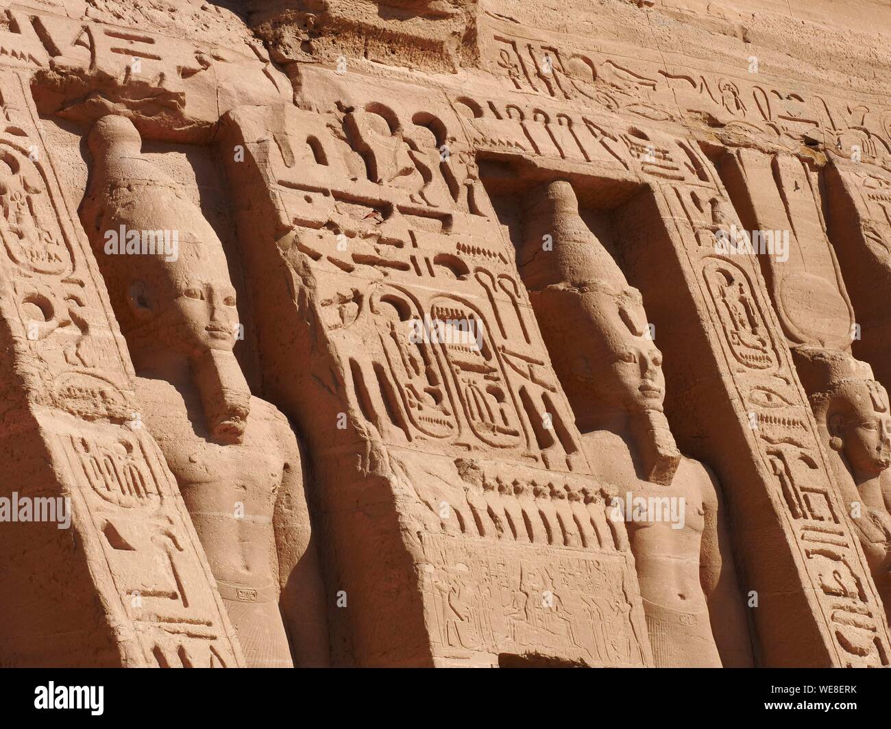 Egypt, Upper Egypt, Nubia, Abu Simbel, UNESCO World Heritage Site, Nefertari Temple dedicated to the goddess Hathor Stock Photo