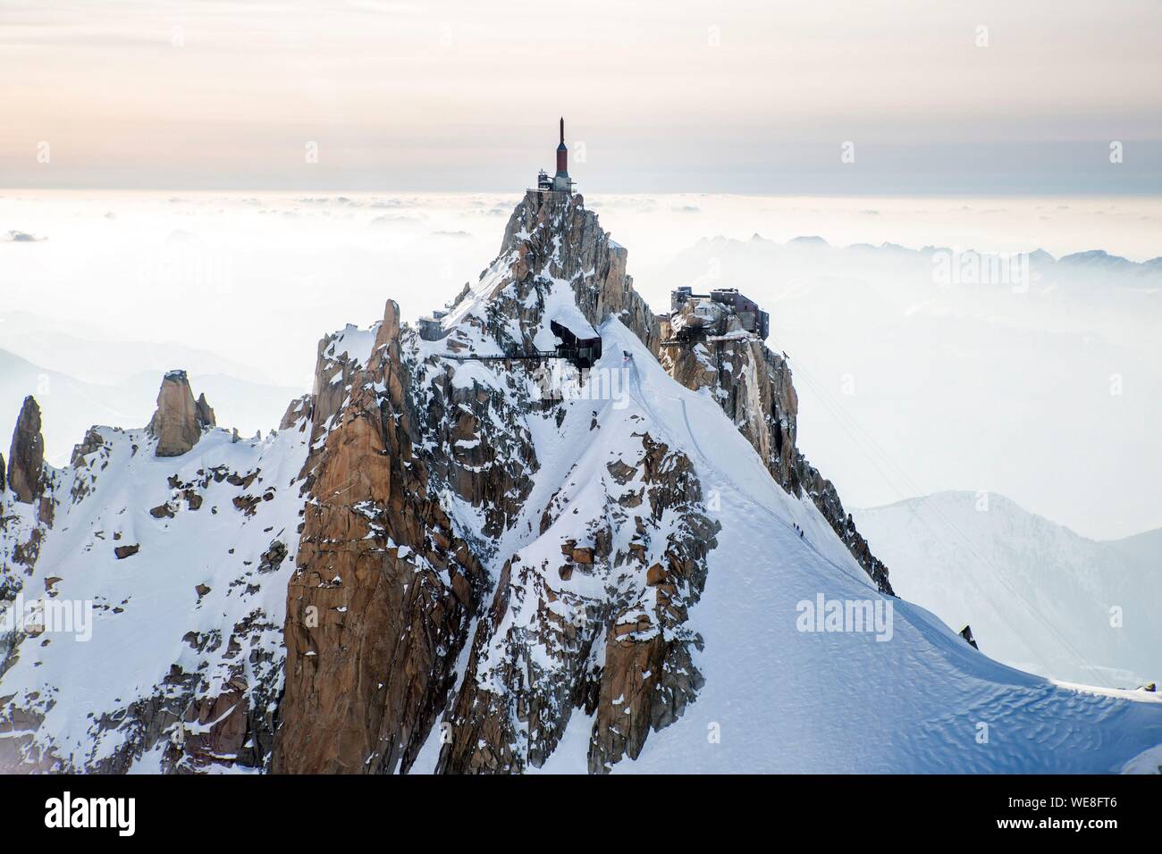 France, Haute Savoie, Chamonix Mont Blanc, Aiguille du Midi (aerial ...