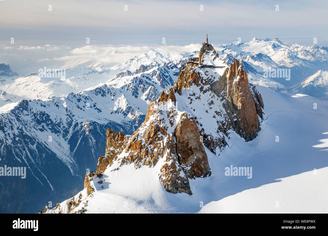 France, Haute Savoie, Chamonix Mont Blanc, Aiguille du Midi (aerial ...