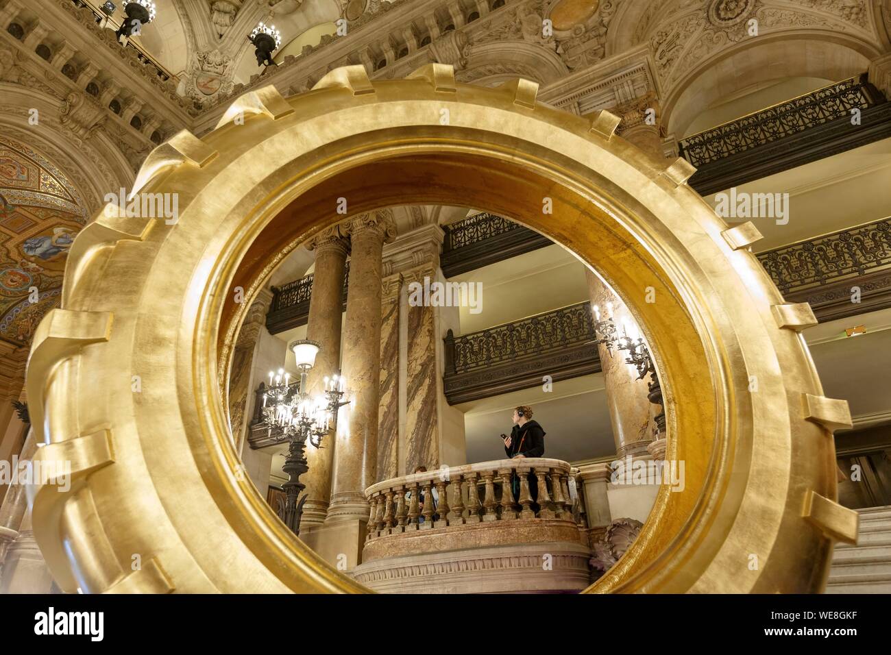 France, Paris, Garnier opera house (1878) under the architect Charles Garnier in eclectic style, sculpture on the Grand staircase Stock Photo