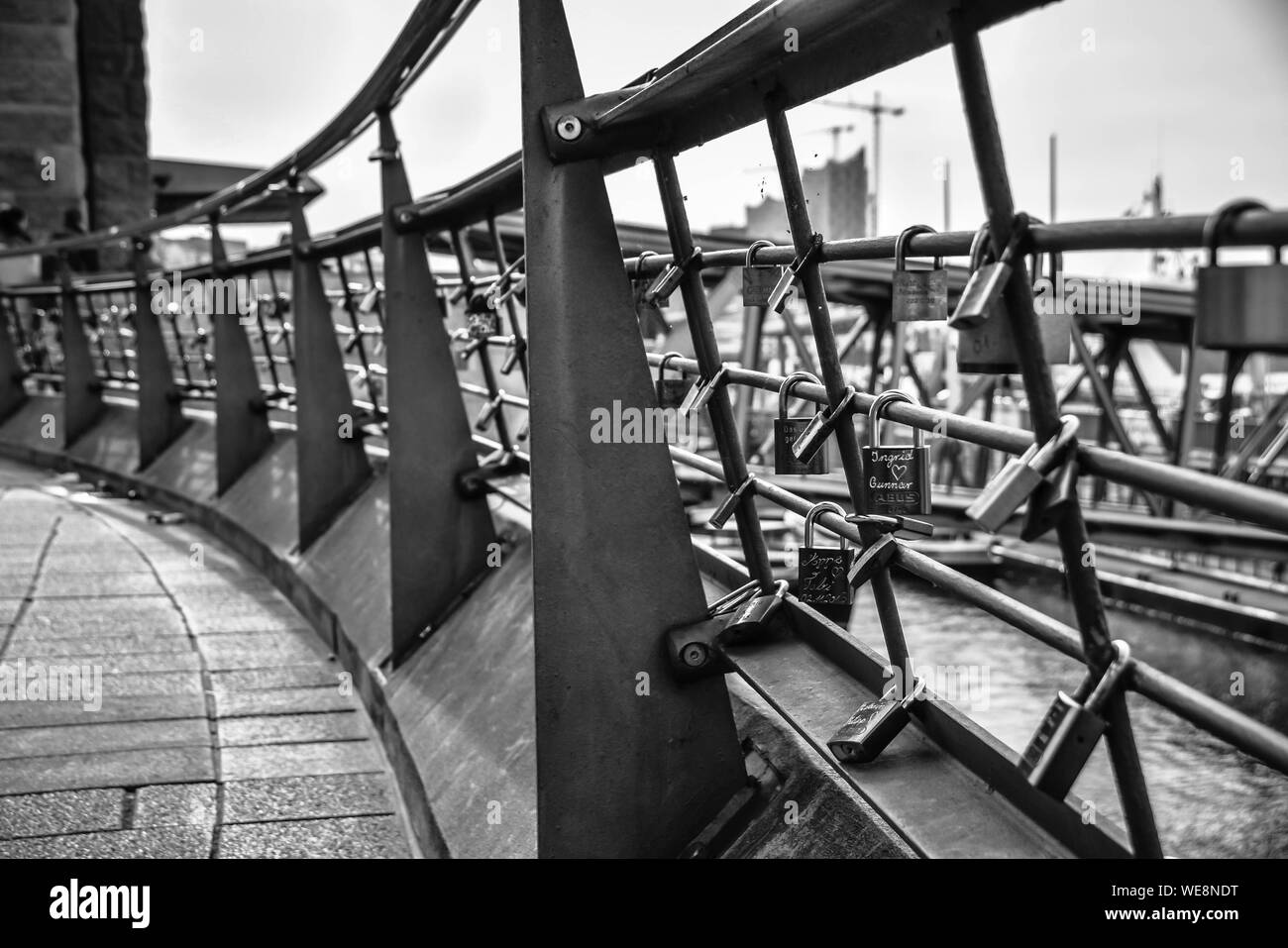 Padlocks Attached To Bridge Railing Stock Photo Alamy