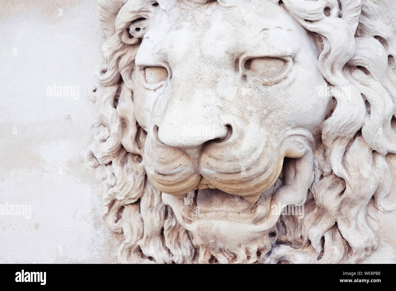 Sculpture of a medieval lion head of stone (Italy Stock Photo - Alamy