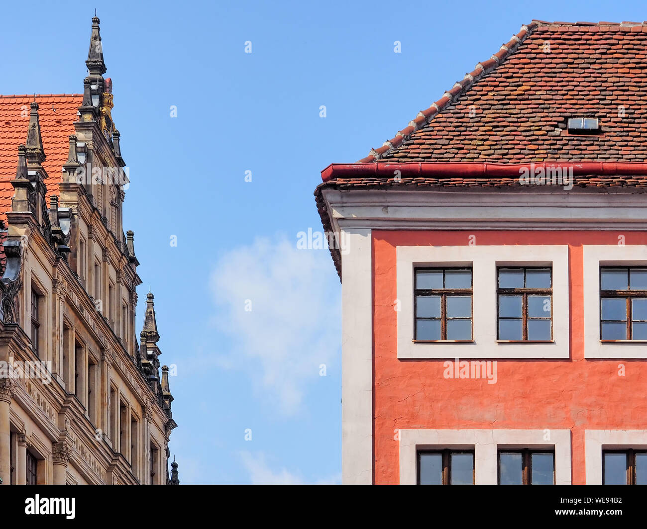 Facades of historic houses and town hall in the old town of Görlitz ...