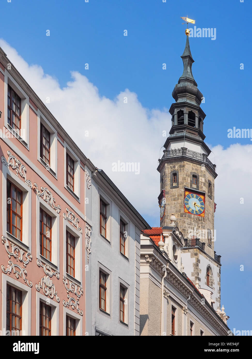 Historic buildings ant the tower of the town hall in the old town of ...