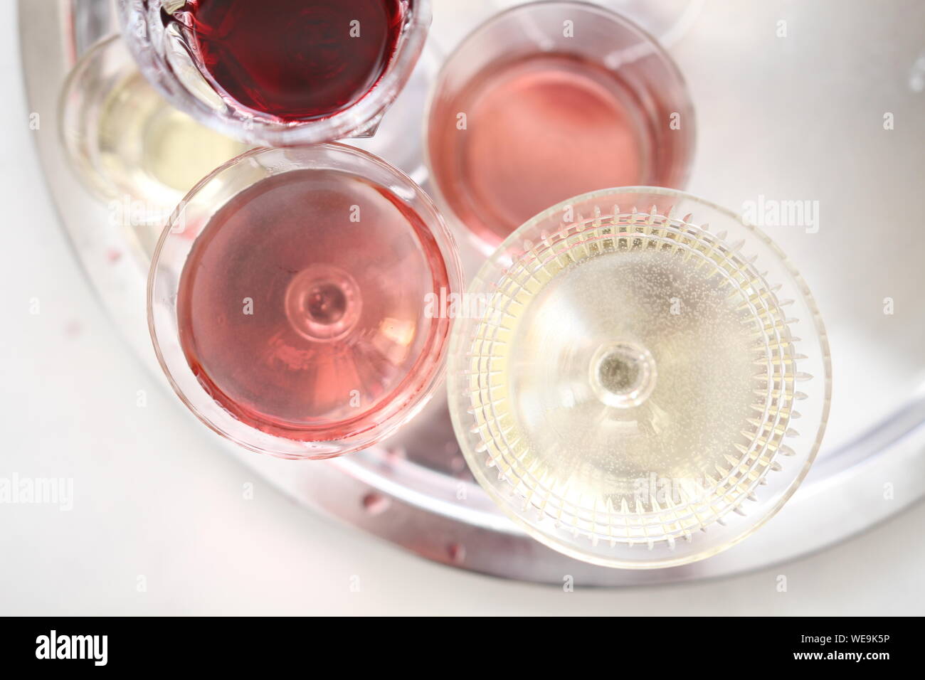 High Angle View Of Alcohol In Glasses Stock Photo