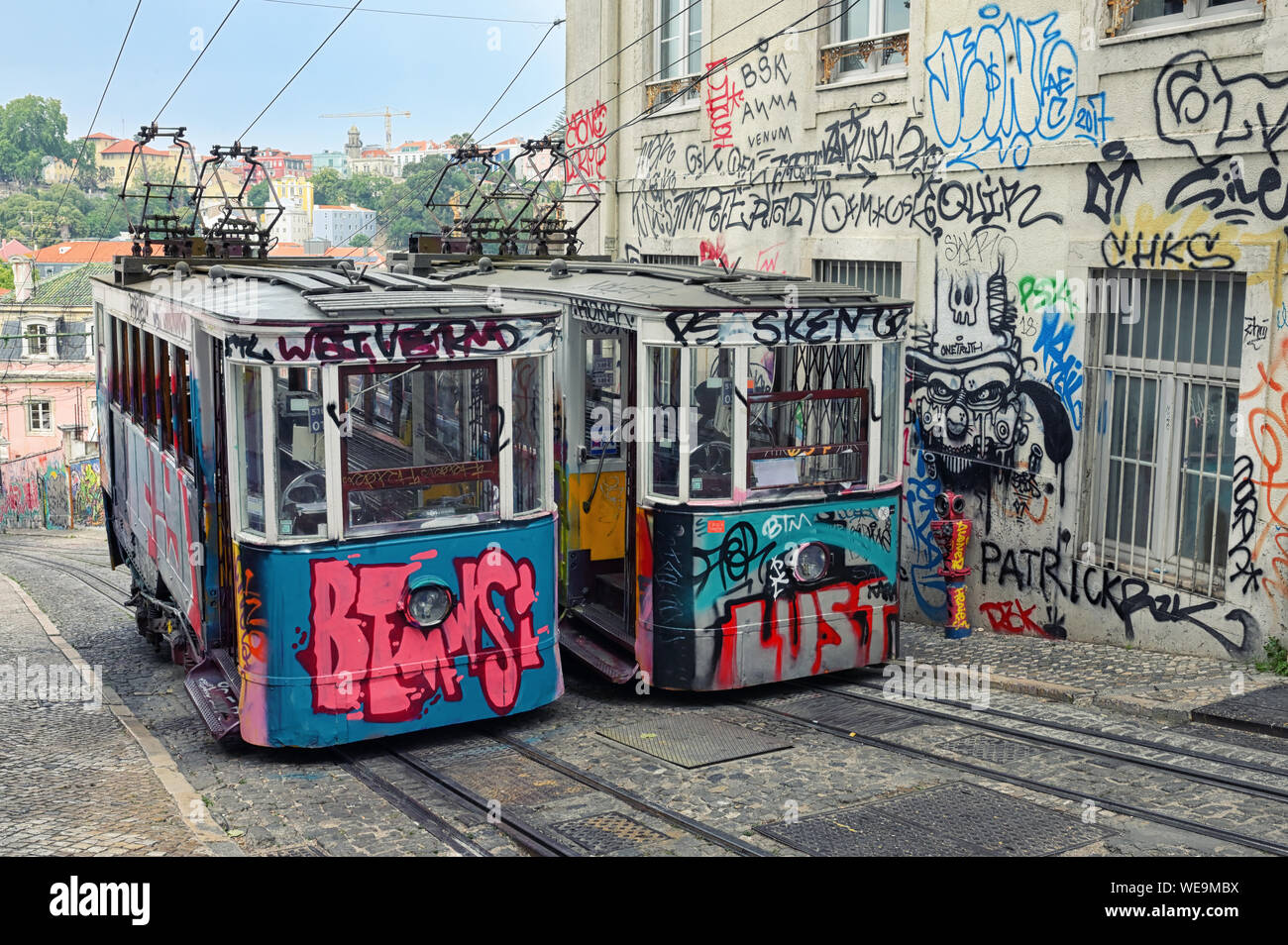 Bica tram in summer Lisbon Portugal Stock Photo