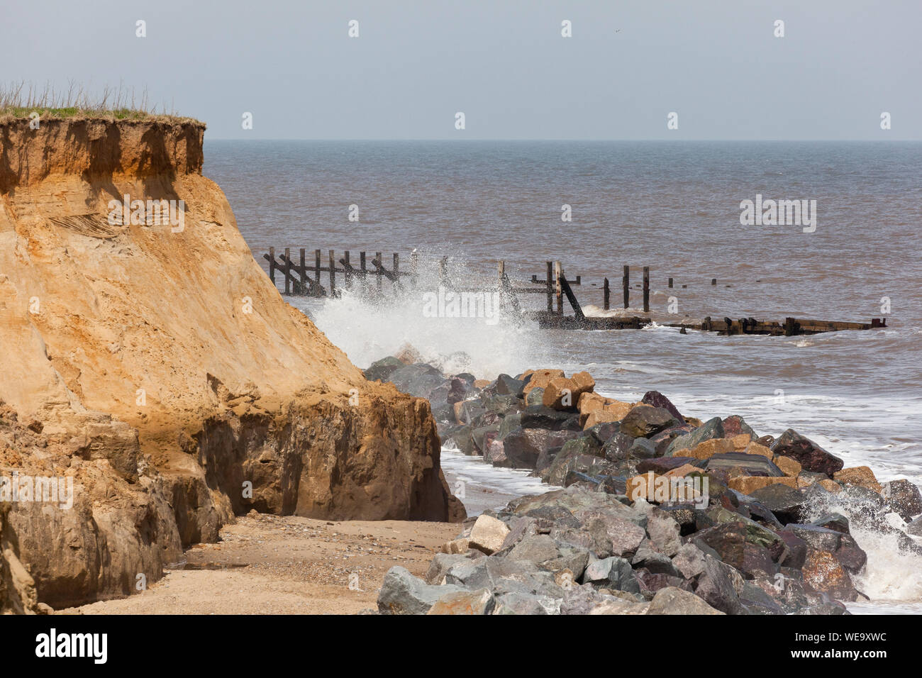 Sea defenses at Happisburgh cliffs, Norfolk Stock Photo