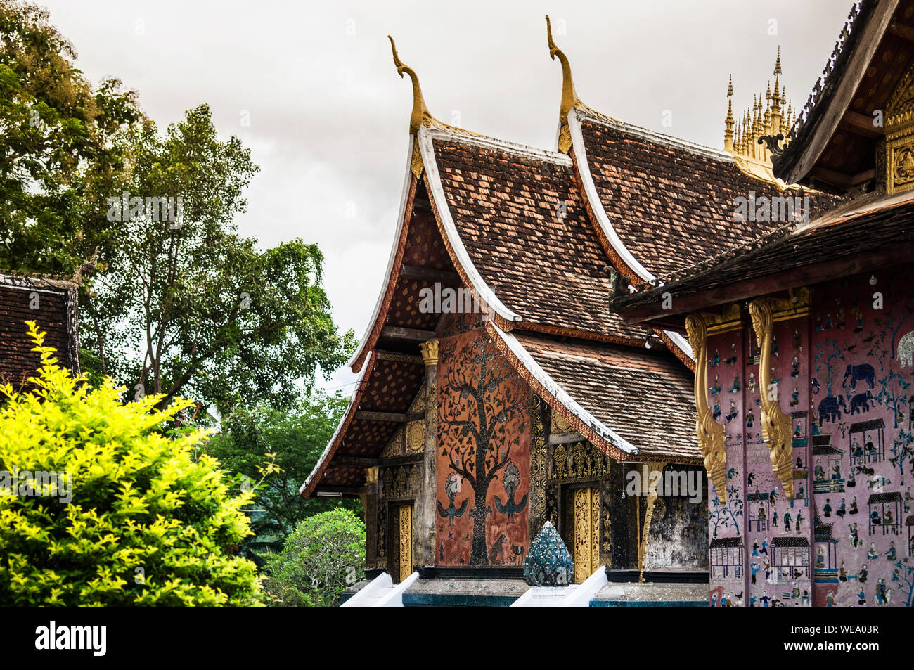 Xieng Tree A tree of life mural art was set in colored glass mosaics at Wat Xieng ...