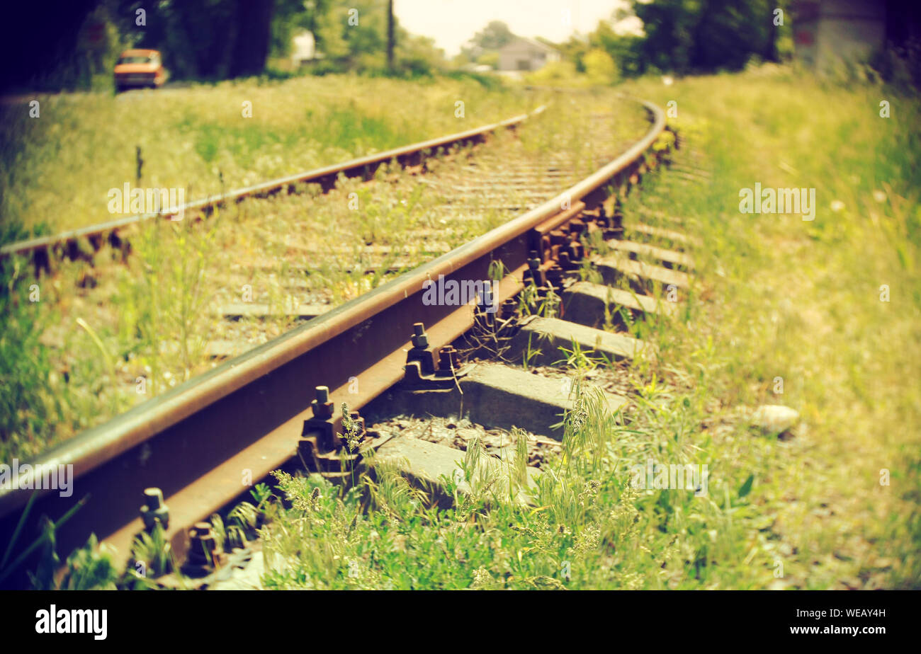 Railroad Track On Field Stock Photo