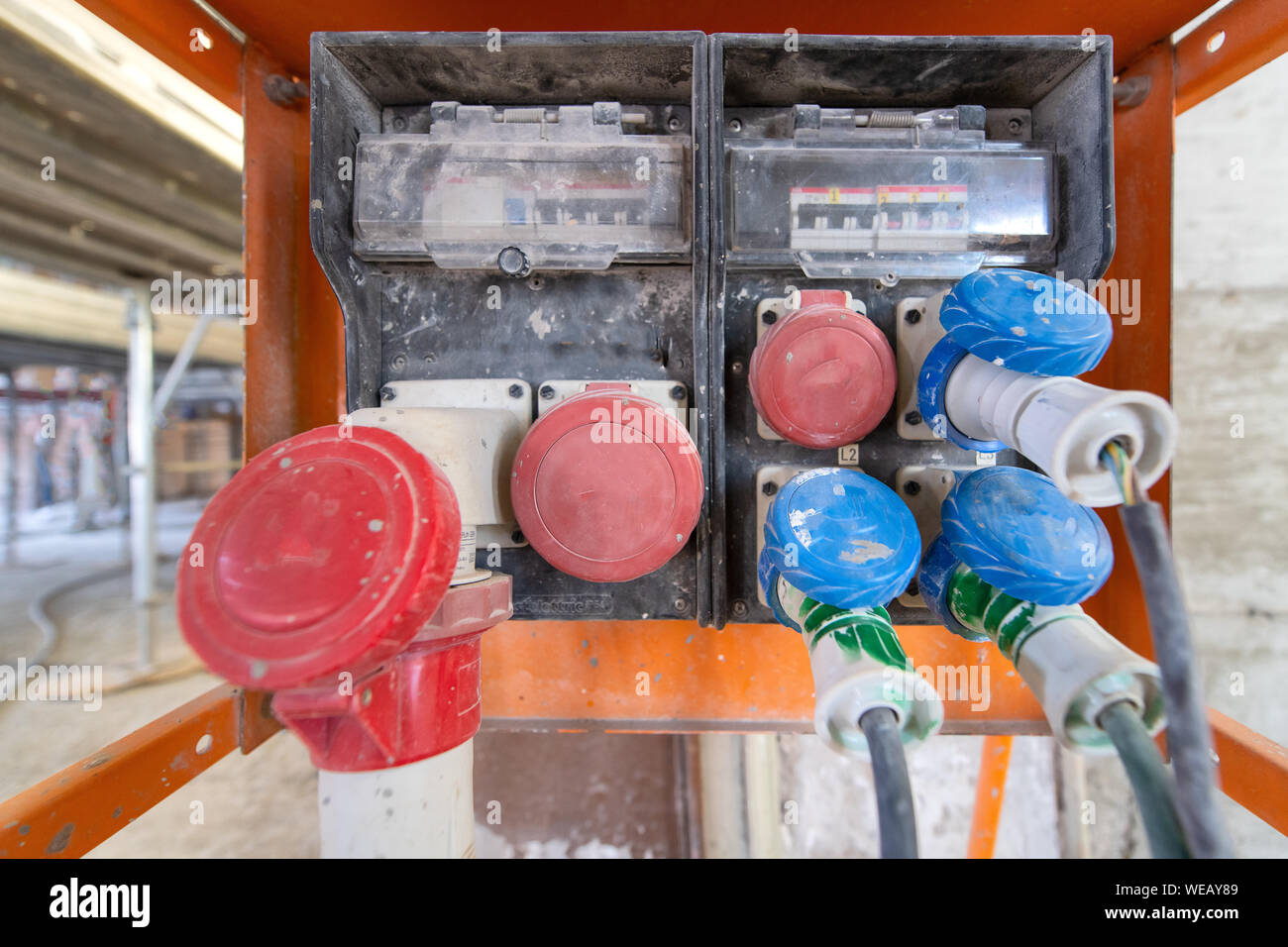 Industrial power outlets at a construction site Stock Photo Alamy