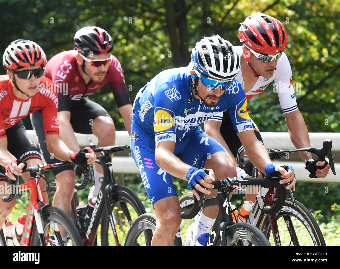 Marburg Germany 30th Aug 2019 Cycling Uci Europaserie Germany Tour 2nd Stage From Marburg To Gottingen 202 00 Km Frenchman Julian Alaphilippe Front R From Team Quick Step Followed By Jai Hindley L