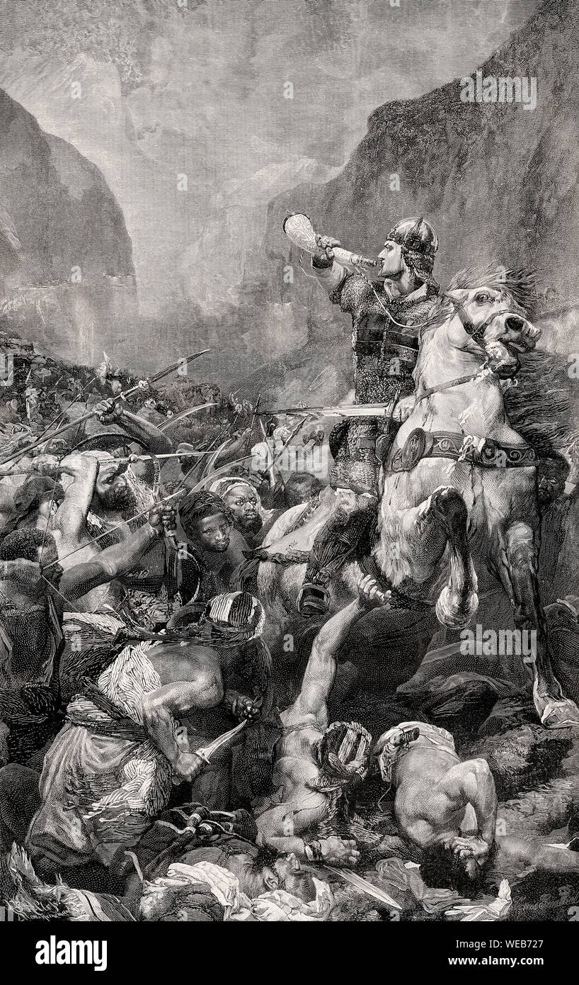 Roland, a Frankish military leader under Charlemagne at the Battle of Roncevaux Pass, 778 Stock Photo