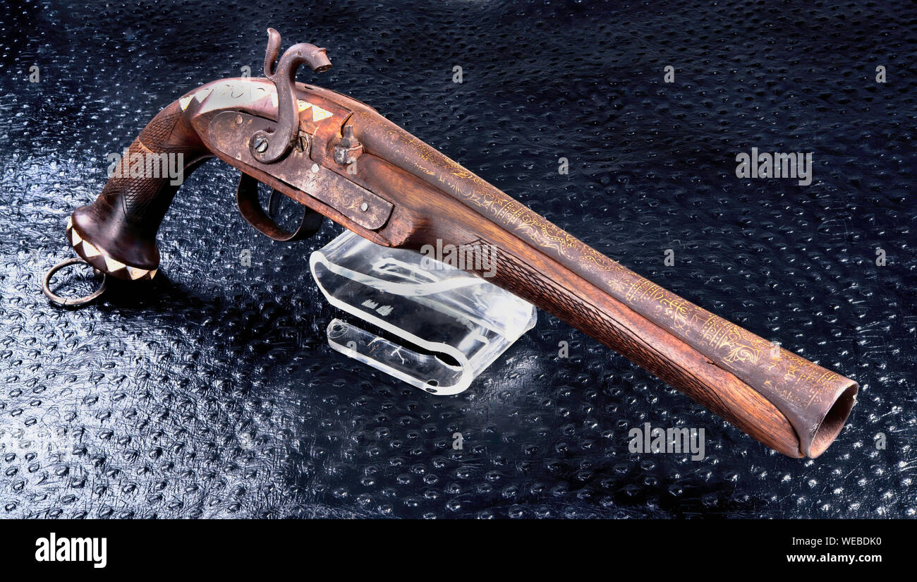 Antique middle eastern blunderbuss pistol made around 1860. Stock Photo