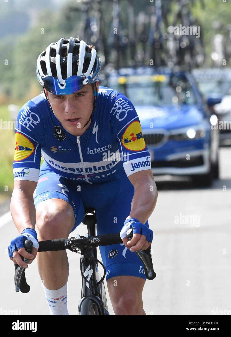 Marburg, Germany. 30th Aug, 2019. Cycling: UCI Europaserie, Germany Tour, 2nd stage from Marburg to Göttingen (202, 00 km). The Belgian Remco Evenepoel from Team Quick-Step is the leader on the track. Credit: dpa picture alliance/Alamy Live News Stock Photo
