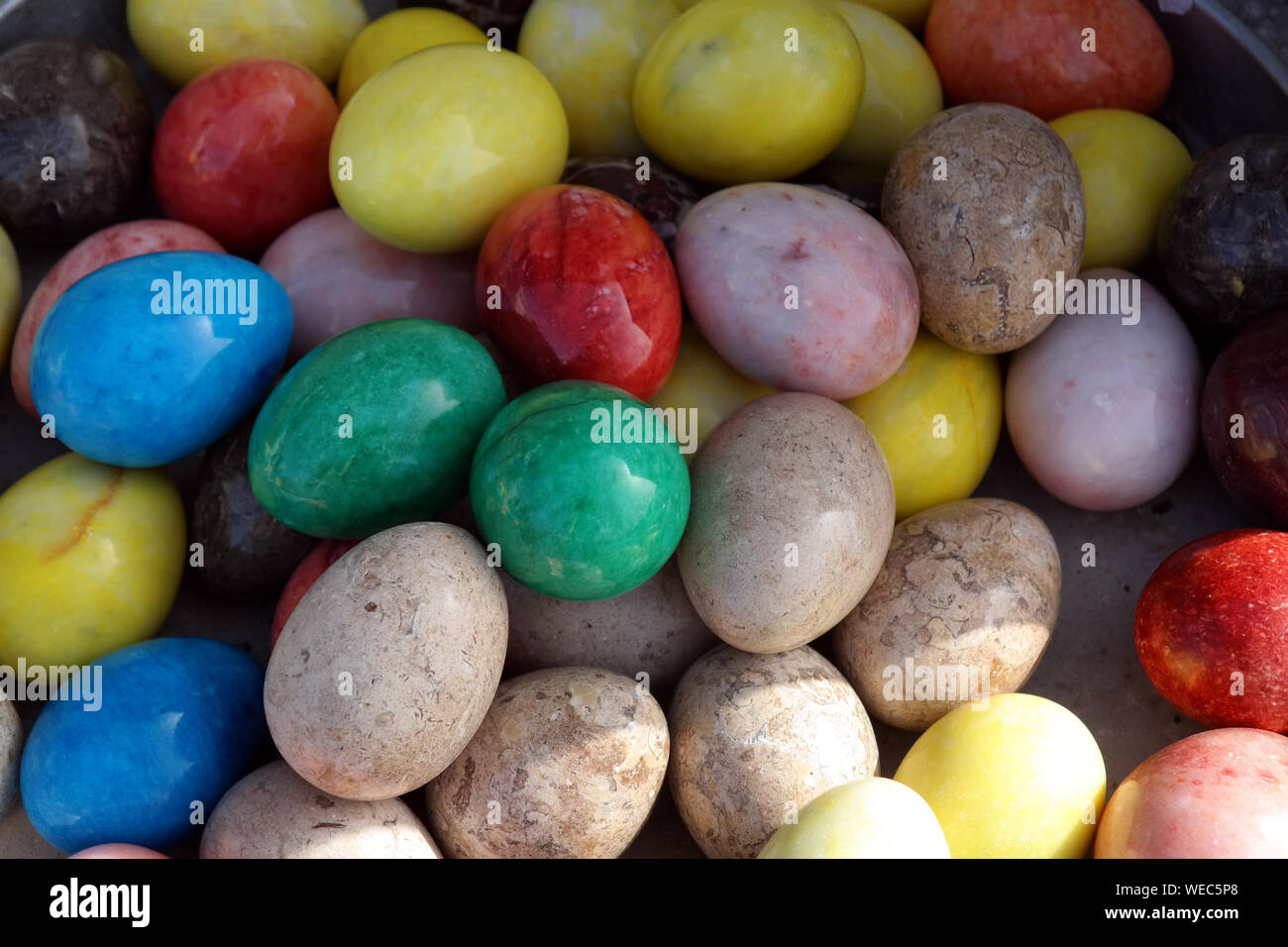 Сolored stones. Red, yellow, green, multi colored stones. Stock Photo