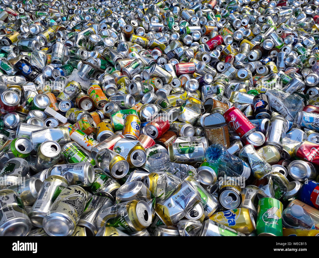 Rubbish, Garbage, wastage - hundreds of cans - save the environment Stock Photo