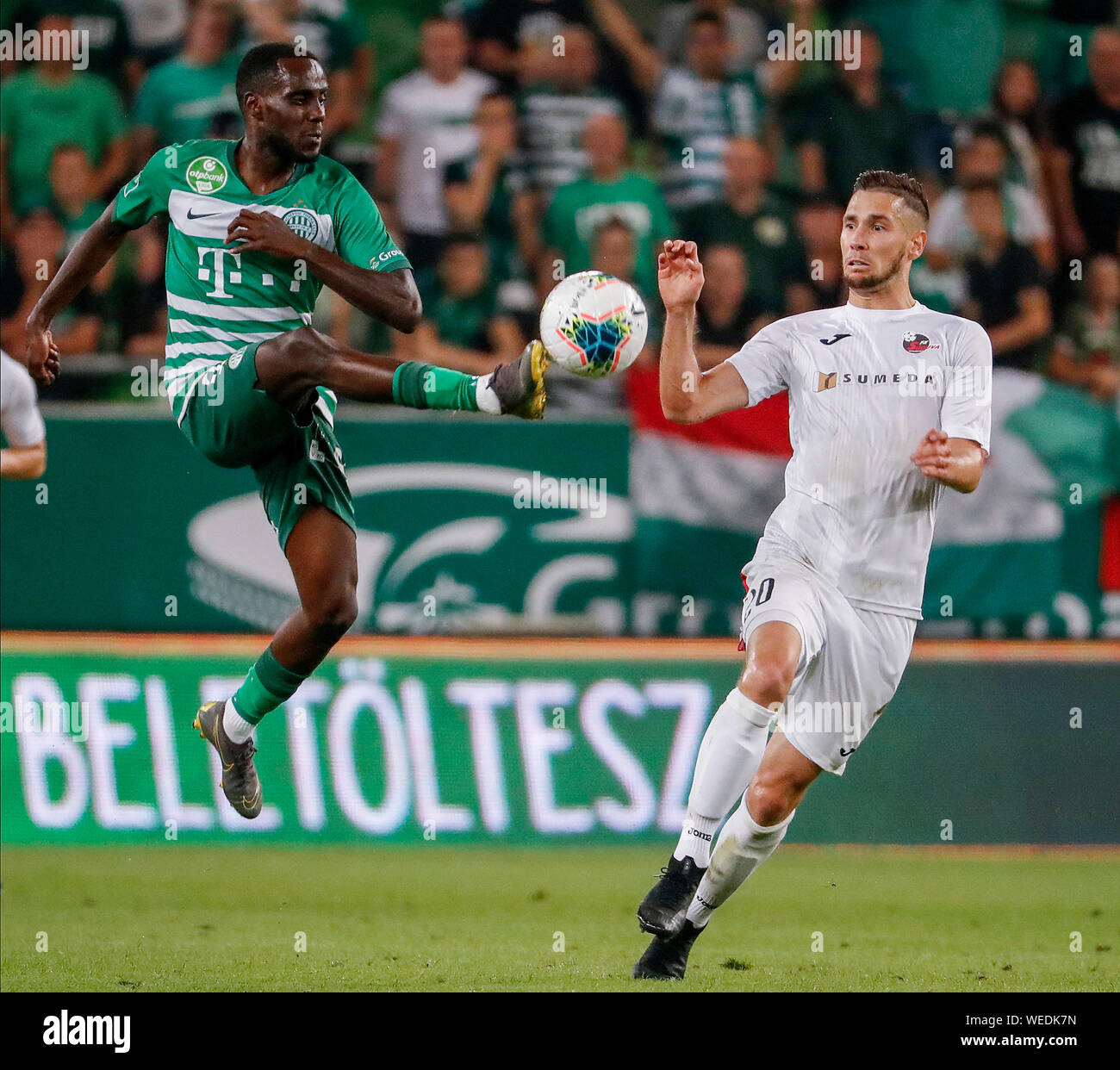 BUDAPEST, HUNGARY - AUGUST 9: Franck Boli of Ferencvarosi TC in action  during the UEFA Champions League Qualifying Round match between Ferencvarosi  TC and Qarabag FK at Ferencvaros Stadium on August 9