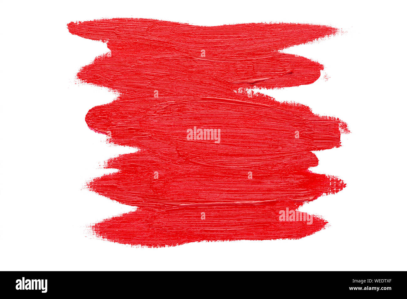 Abstract red brush strokes, real oil painting on canvas by hand, isolated on white background Stock Photo