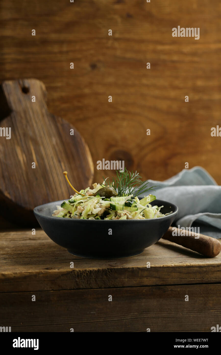 cod liver salad for healthy eating Stock Photo - Alamy