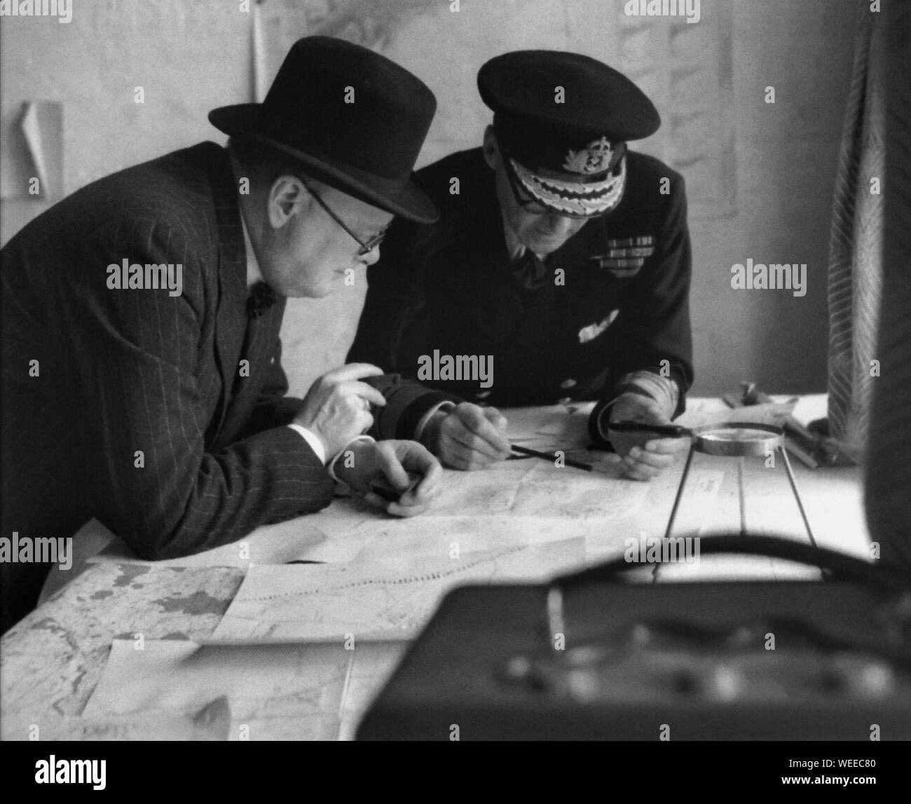 Winston Churchill  with Sir Bertram Ramsay at Dover looking at defence plans.28th August 1940 Stock Photo